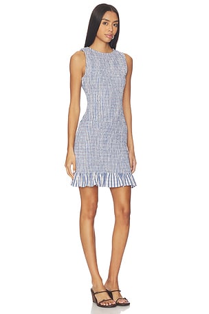 onia Air Linen Smocked Boatneck Dress in Blue