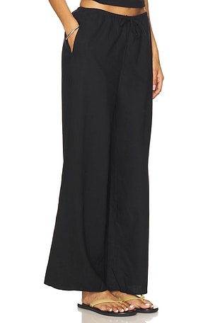 onia Air Linen Wide Leg Drawstring Pant in Black