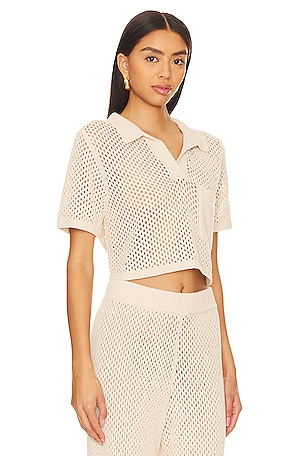 onia Crochet Cropped Polo Top in Beige