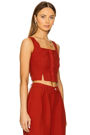 onia Air Linen Square Neck Top in Red