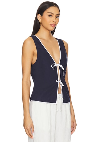 onia Air Linen Tie Front Top in Navy