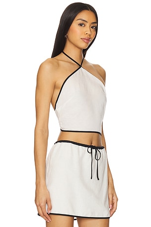 onia Air Linen Cropped Halter Top in Ivory