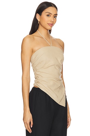 onia Air Linen Asymmetrical Halter Top in Neutral