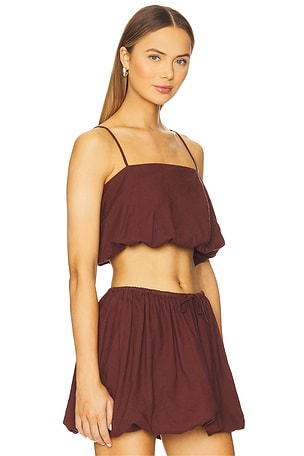 onia Air Linen Bubble Crop Top in Chocolate