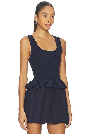 onia Air Linen Smocked Tank Top in Navy