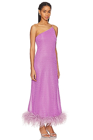 Oseree Lumiere Plumage One Shoulder Dress in Purple