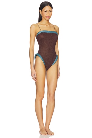 Oseree Lumiere 60s Maillot One Piece Swimsuit in Brown,Blue