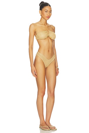 Oseree Lumiere Stones Bandeau Bikini Set in Metallic Gold