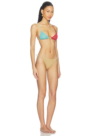 Oseree Lumiere Colore O Kini Bikini Set in Sea Turquoise, Coral, & Gold. Size S. Also