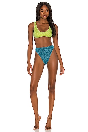 ビキニ OSEREE SWIMWEAR LUMIERE SPORTY TWO PIECE Oseree Lumiere 90s Sporty Two Piece Bikini Set in Lime