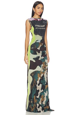 Ottolinger Mesh Maxi Gown in Morph Camo in Green