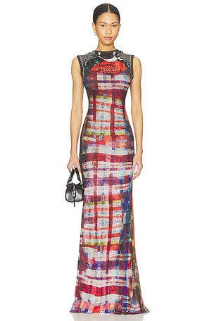 Mesh Maxi Gown in Racing Plaid Ottolinger