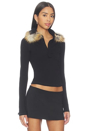 Ottolinger Furry Fitted Polo Top in Black