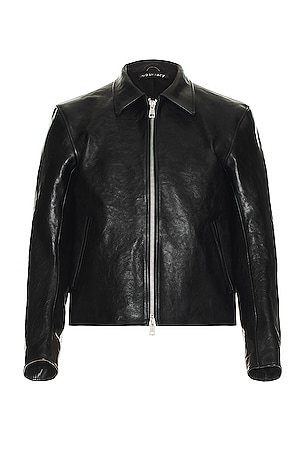 Men's Black Leather Biker Jacket, Light Blue Denim Shirt, White and Black  Print Crew-neck T-shirt, Black Skinny Jeans | Lookastic