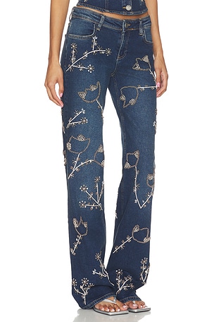 OW Collection Nova Embellished Denim Jean in Blue