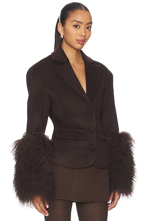 OW Collection Frances Wool Blazer in Chocolate. Size XS. Also