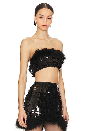OW Collection Virgo Sequin Feather Top in Black