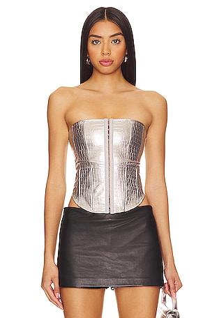 FAUX-LEATHER CORSET TOP in Brown