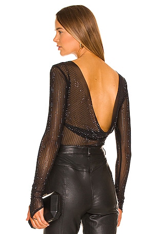 fleur du mal Collared Bodysuit With Dotted Tulle in Black
