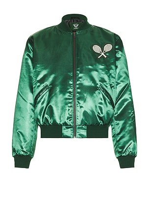 Oyster OTC Satin Varsity Jacket in Green