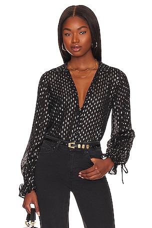 silver tie neck blouse