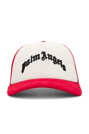 Palm Angels Curved Logo Mesh Cap in Red | REVOLVE display picture 1