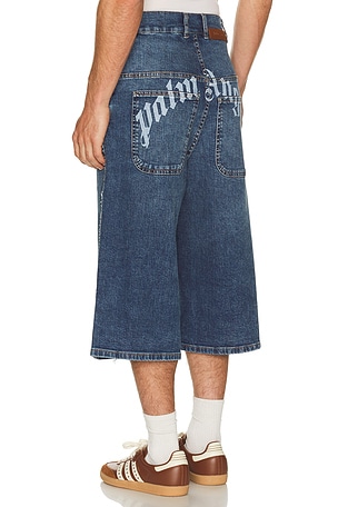 Curved Logo Denim Skater Short Palm Angels