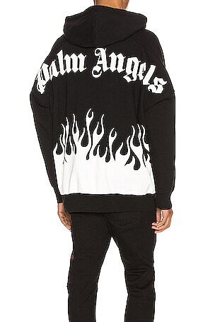 Palm Angels Burning Logo Hoodie in Black & White | REVOLVE
