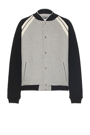 Palm Angels Curved Logo Track Varsity Jacket in Grey