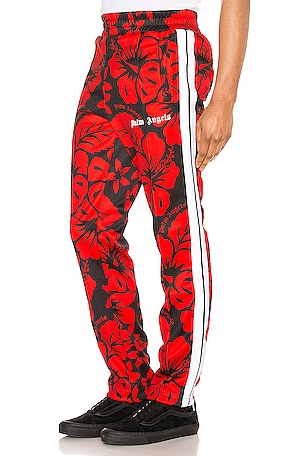 Palm Angels Hawaiian Track Pant in Black & Red | REVOLVE