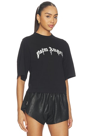 Palm Angels Curved Logo Boxy Tee in Black