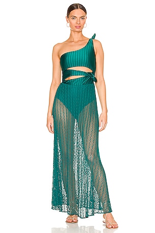 PatBO One Shoulder Lace Beach Dress in Teal | REVOLVE