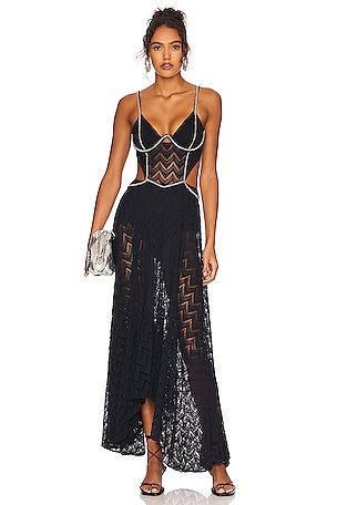 x Alessandra Ambrosio Hand Beaded Bustier Maxi Dress PatBO