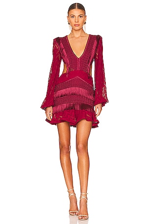 PatBO Fringe Cutout Mini Dress in Bordeaux | REVOLVE