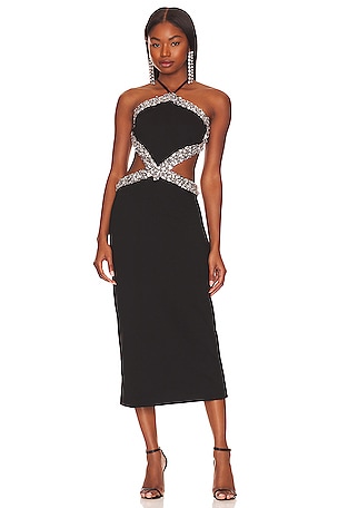 PatBO Hand Beaded Halter Neck Midi Dress in Black | REVOLVE PatBO Hand Beaded Halter Neck Midi Dress in Black | REVOLVE
