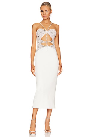 beaded white dress midi Lara 51076 Gloria Long Sleeve Beaded Midi Dress Ivory / 2 main image 1