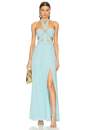 Shona Joy La Lune Ruched Halter Maxi Dress in Sage