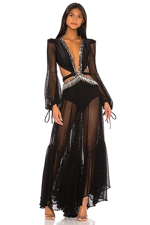 PatBO x REVOLVE Cutout Long Sleeve Gown in Black | REVOLVE