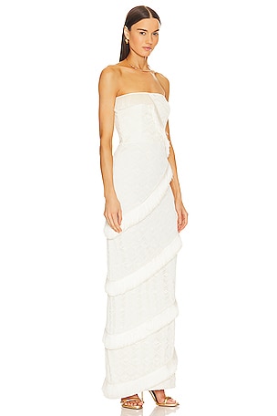 PatBO Strapless Fringe Trim Maxi Dress in Ivory