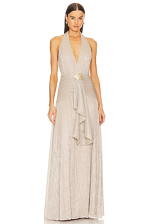 ANINE BING V Neck Gown in Gold REVOLVE