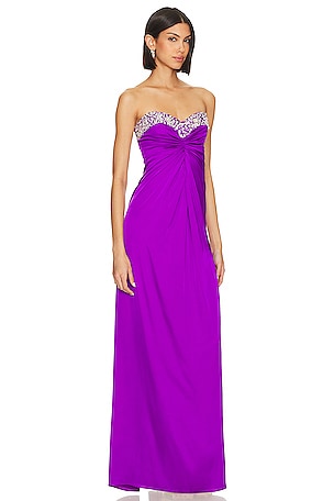 PatBO Hand-beaded Strapless Gown in Purple