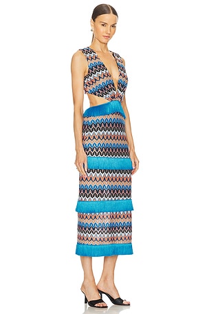 PatBO Crochet Cut Out Midi Dress in Blue