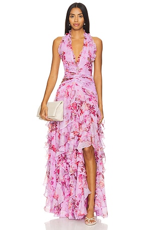 ROBE MAXI FLORAL HAZE STRETCH TULLE PatBO