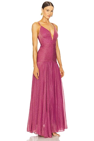 PatBO Metallic Plunge Long Dress in Purple