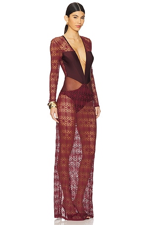 PatBO x Camila Coelho Long Sleeve Maxi Dress in Wine