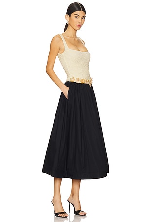 PatBO Papillon Midi Dress in Black,Beige