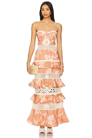 PatBO Artichoke Maxi Dress in Peach,Orange