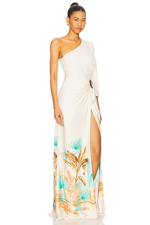 PatBO Bananeira Tropical One Shoulder Maxi Dress in Beige
