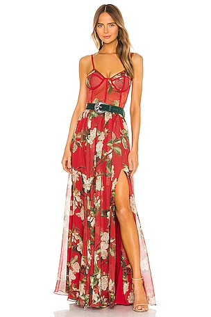 PatBO Floral Bustier Belted Maxi Dress in Cherry | REVOLVE PatBO Floral Bustier Belted Maxi Dress in Cherry | REVOLVE