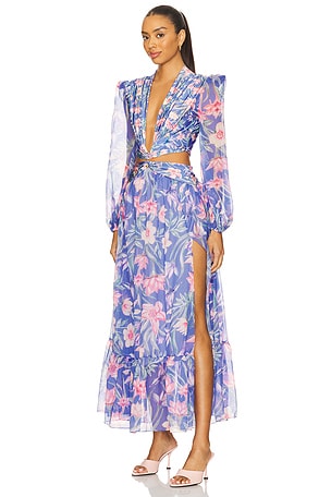 PatBO Amaryllis Long Sleeve Beach Dress in Blue